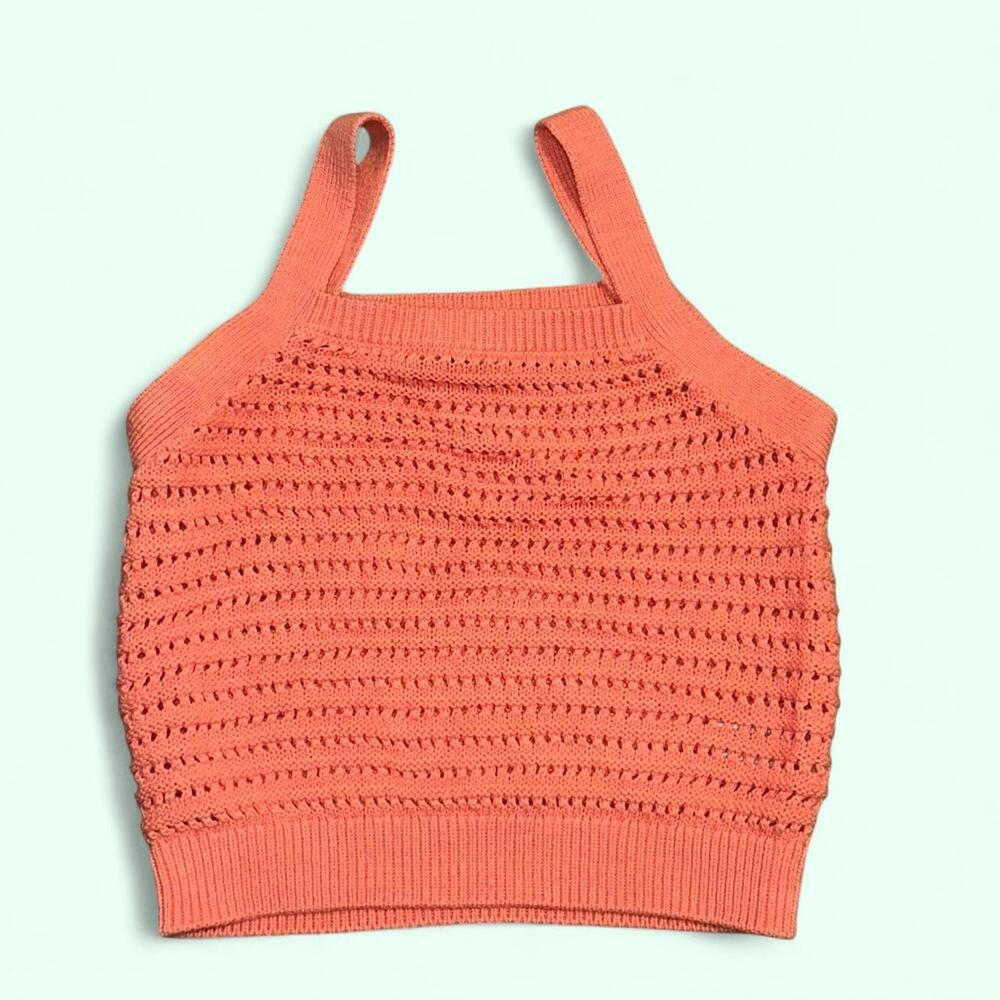 Coral crochet knit tank top